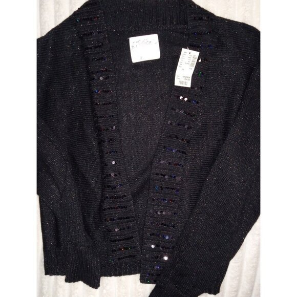 Justice Cardigan Open Front Sweater Girls Size 14 Black Sequin Sparkles - Picture 1 of 5
